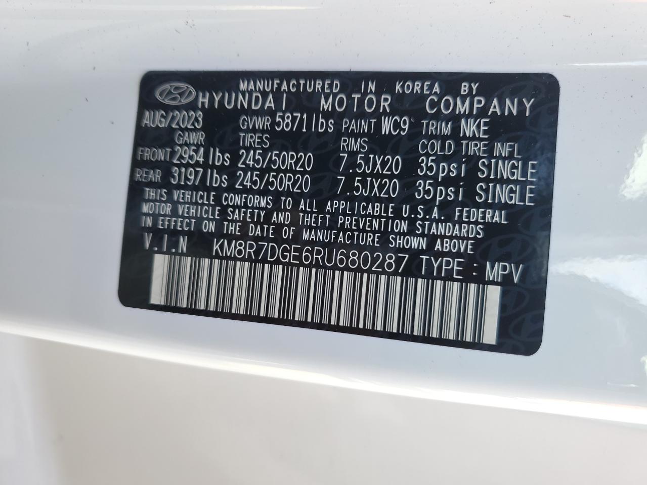 2024 Hyundai Palisade Calligraphy VIN: KM8R7DGE6RU680287 Lot: 74126764