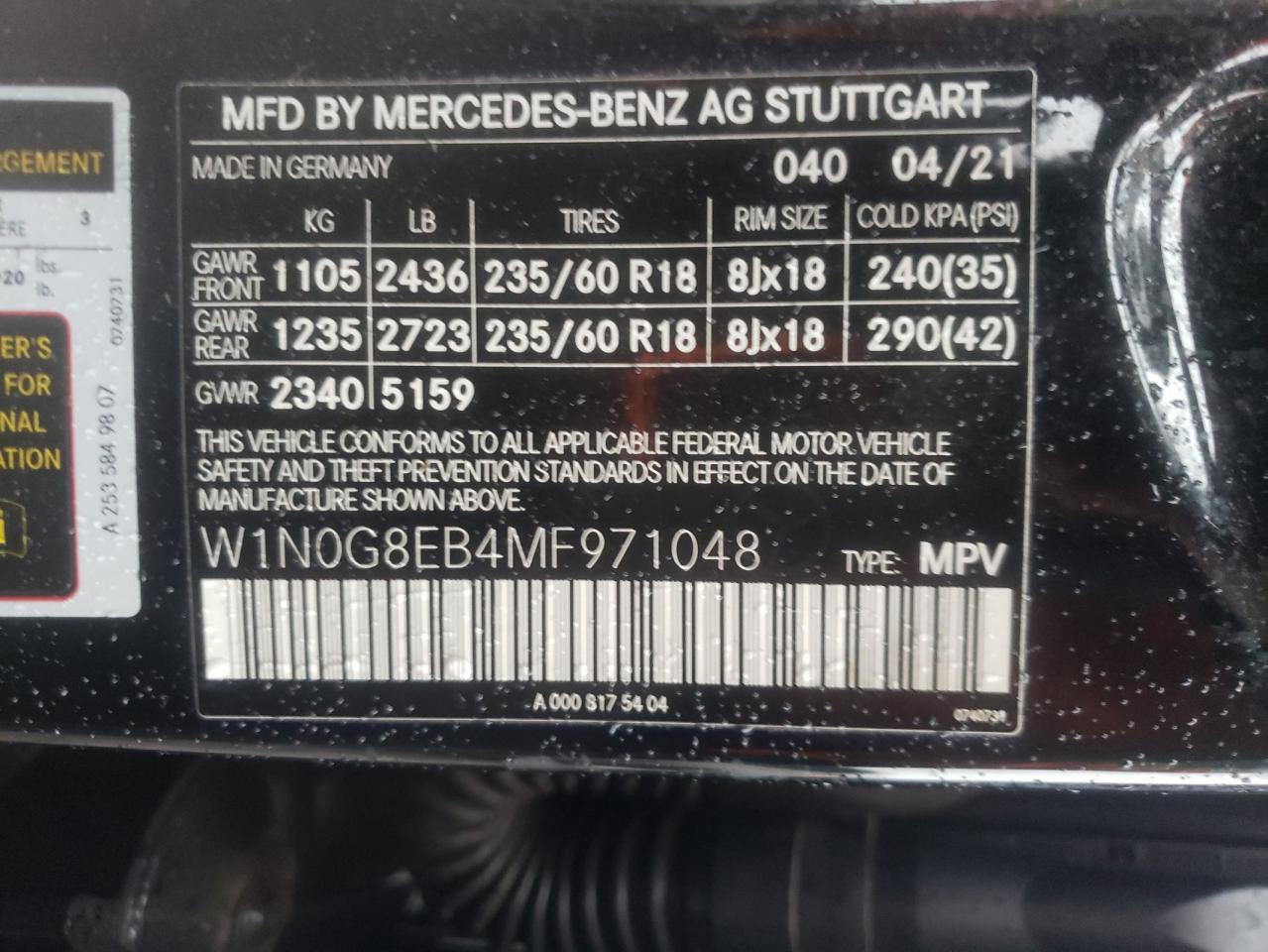 W1N0G8EB4MF971048 2021 Mercedes-Benz Glc 300 4Matic