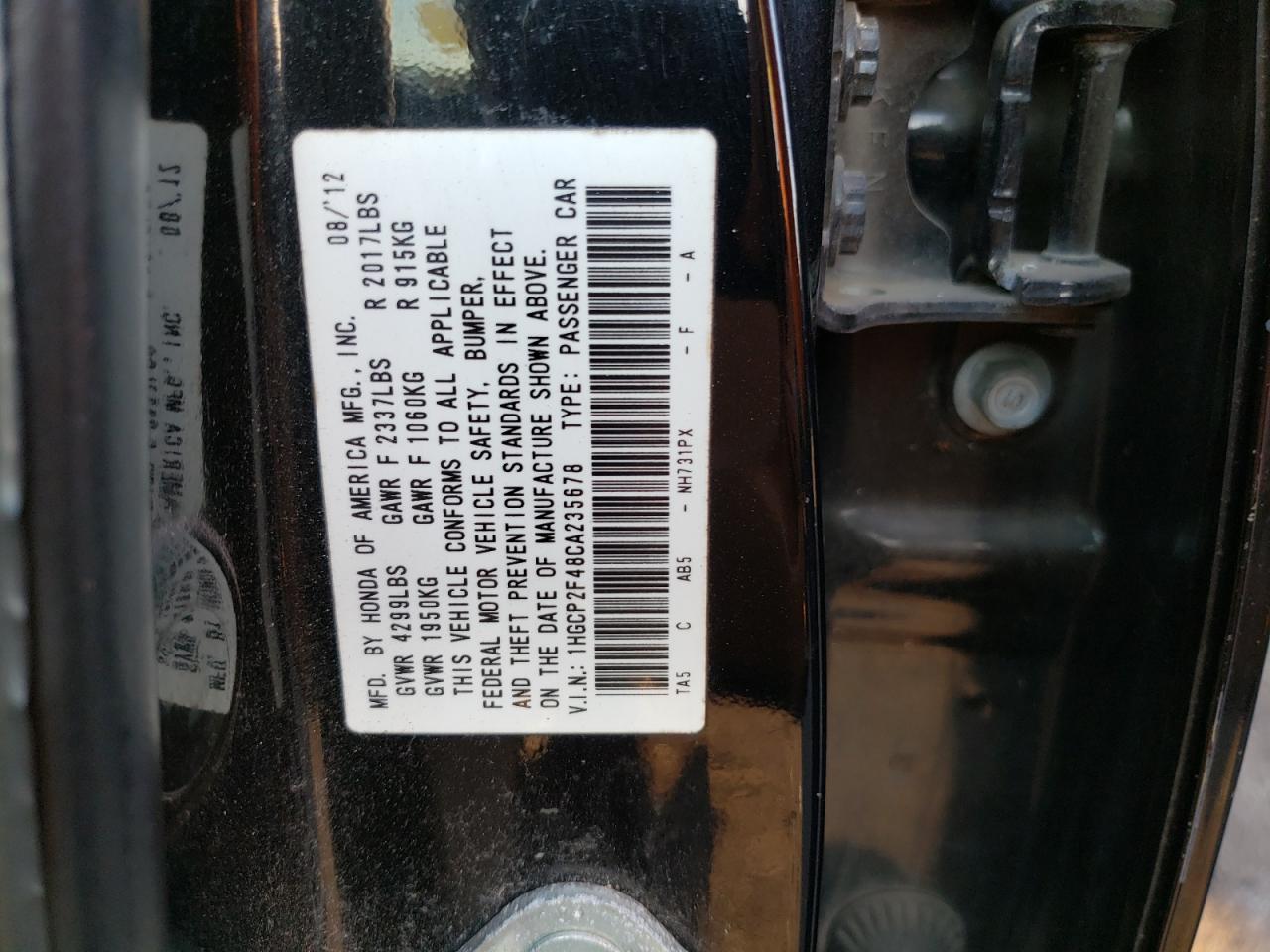 1HGCP2F48CA235678 2012 Honda Accord Lxp