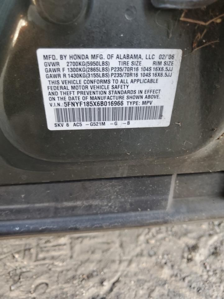 2006 Honda Pilot Ex VIN: 5FNYF185X6B016966 Lot: 73475554