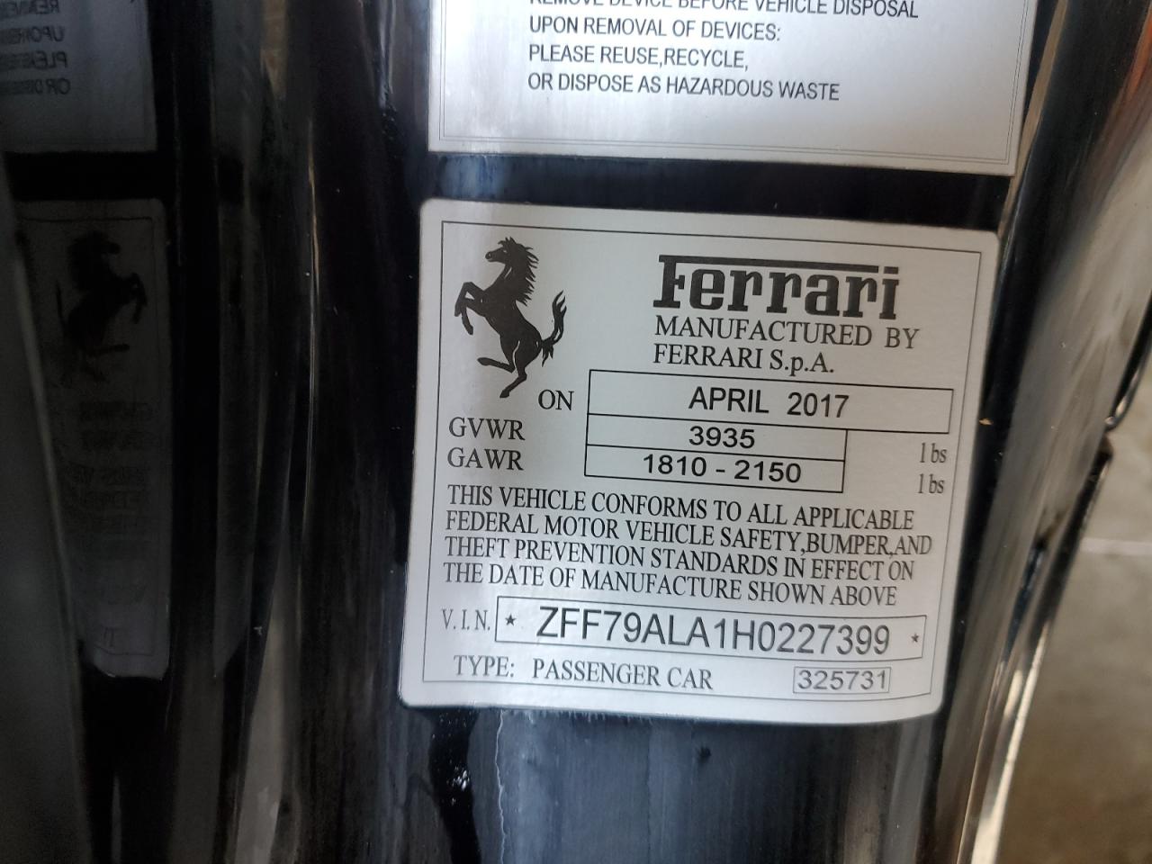 ZFF79ALA1H0227399 2017 Ferrari 488 Gtb