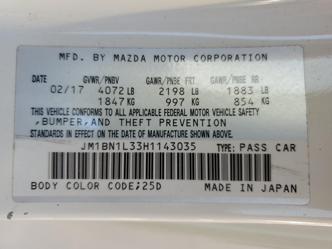 JM1BN1L33H1143035 2017 Mazda 3 Touring