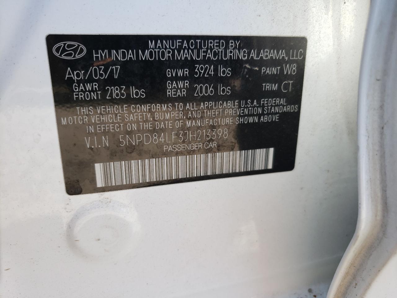 5NPD84LF3JH213398 2018 Hyundai Elantra Sel