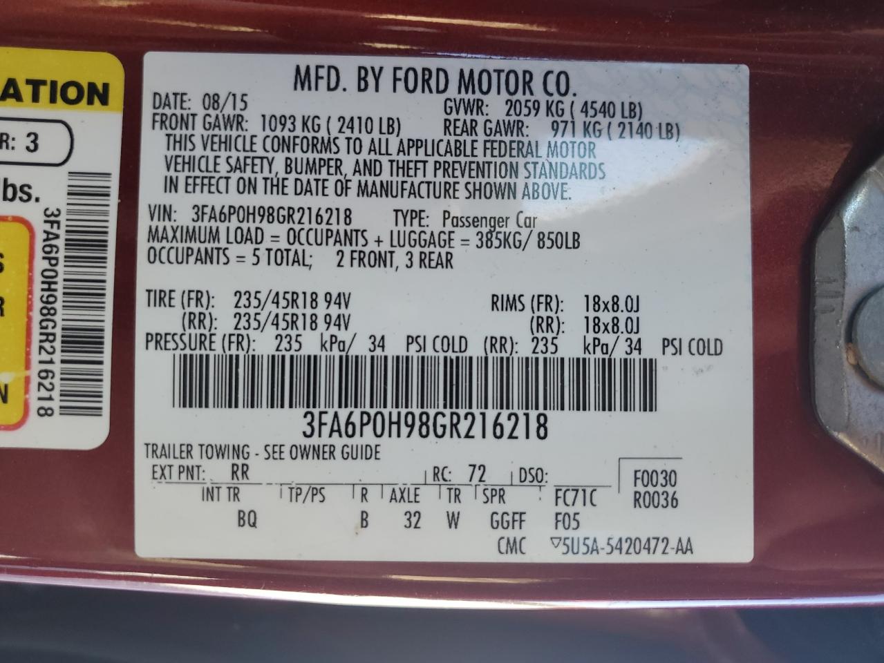 2016 Ford Fusion Se VIN: 3FA6P0H98GR216218 Lot: 77135424