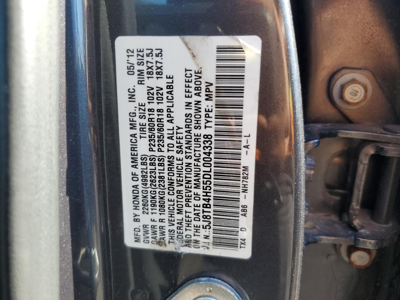 5J8TB4H55DL004338 2013 Acura Rdx Technology