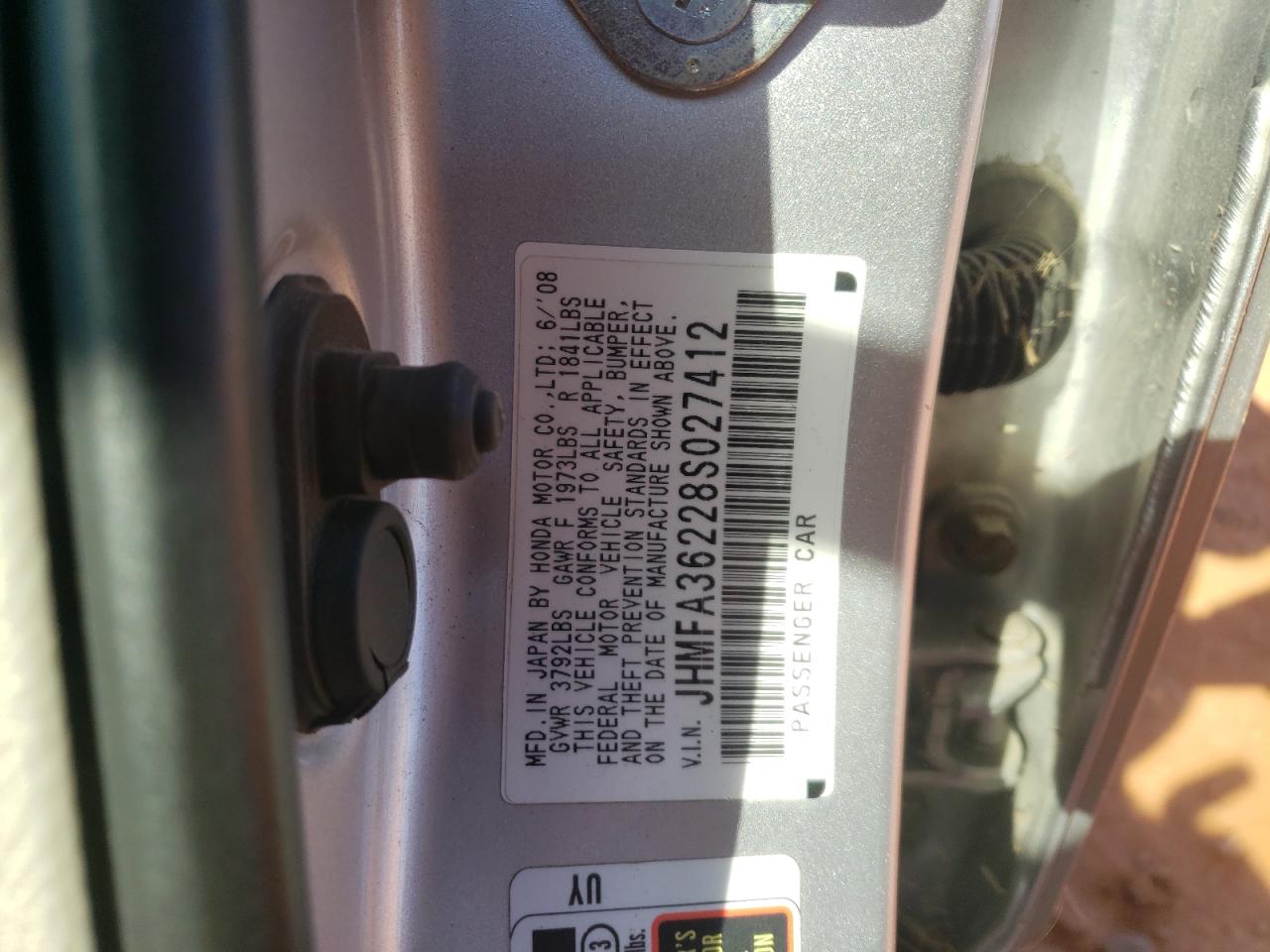 JHMFA36228S027412 2008 Honda Civic Hybrid