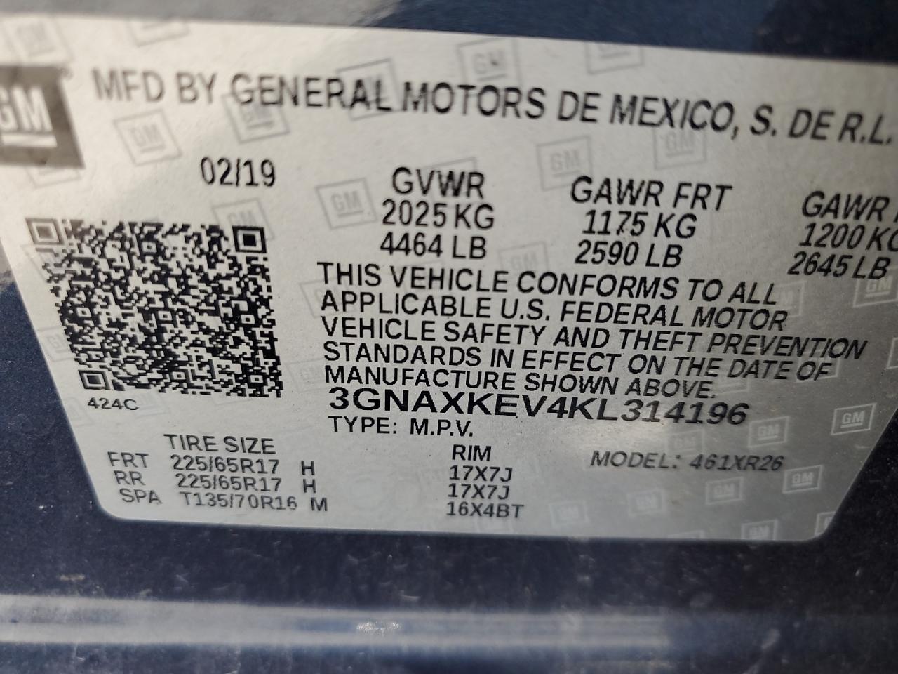 2019 Chevrolet Equinox Lt VIN: 3GNAXKEV4KL314196 Lot: 77833504