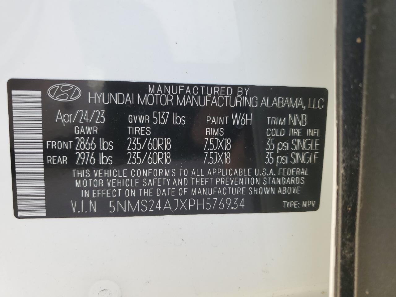 2023 Hyundai Santa Fe Sel VIN: 5NMS24AJXPH576934 Lot: 74957664