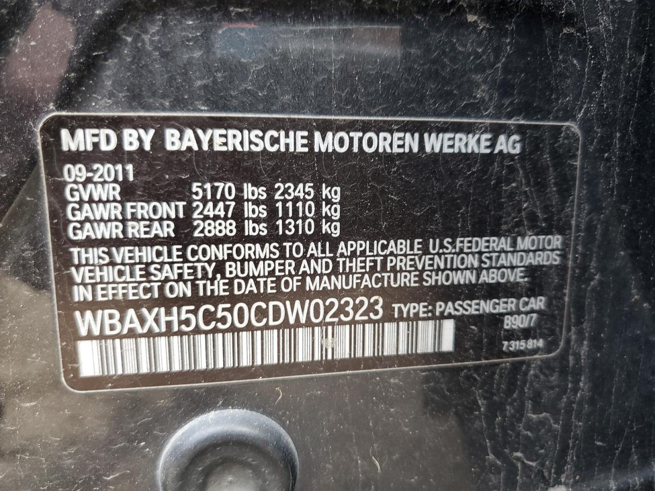 WBAXH5C50CDW02323 2012 BMW 528 Xi