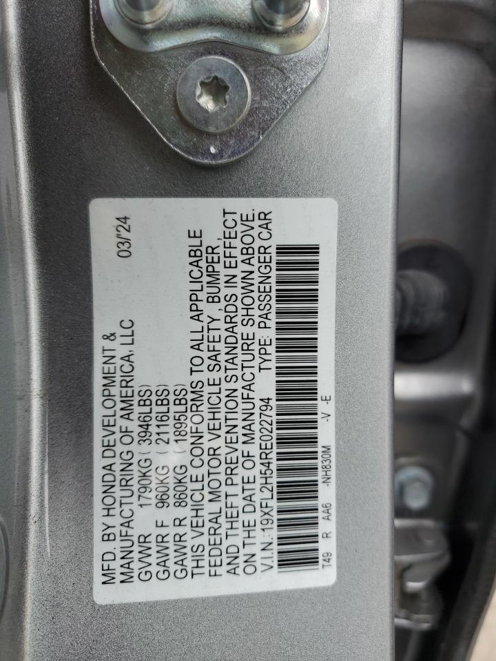 2024 Honda Civic Lx VIN: 19XFL2H54RE022794 Lot: 74941014