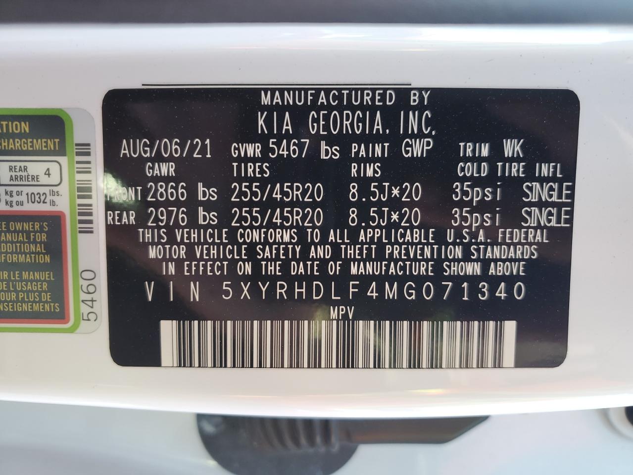 5xyrhdlf4mg071340 5XYRHDLF4MG071340 2021 Kia Sorento Ex