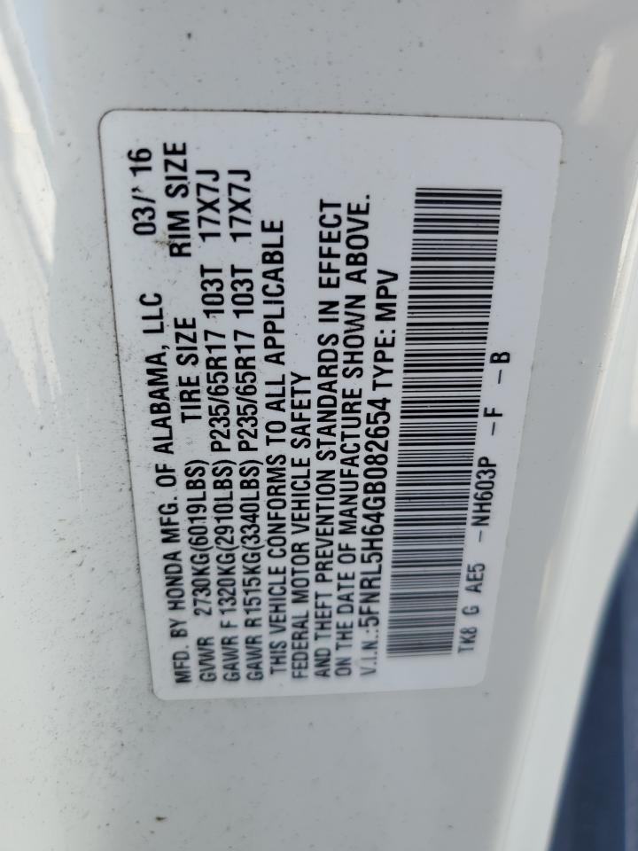 5FNRL5H64GB082654 2016 Honda Odyssey Exl