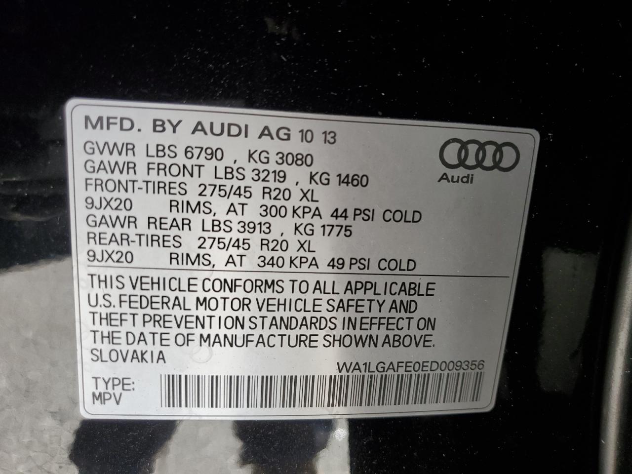 2014 Audi Q7 Premium Plus VIN: WA1LGAFE0ED009356 Lot: 75796244