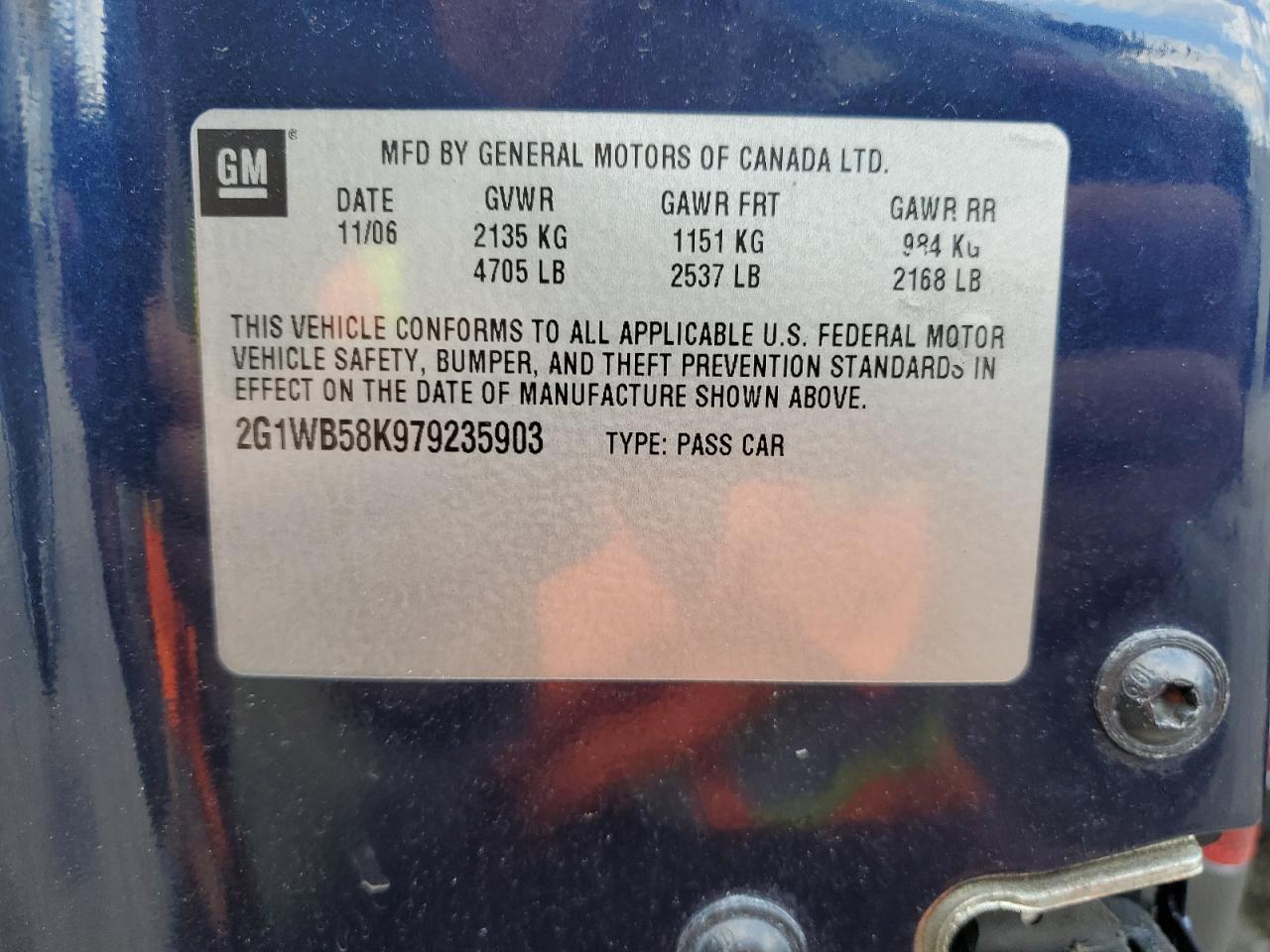 2007 Chevrolet Impala Ls VIN: 2G1WB58K979235903 Lot: 75912204