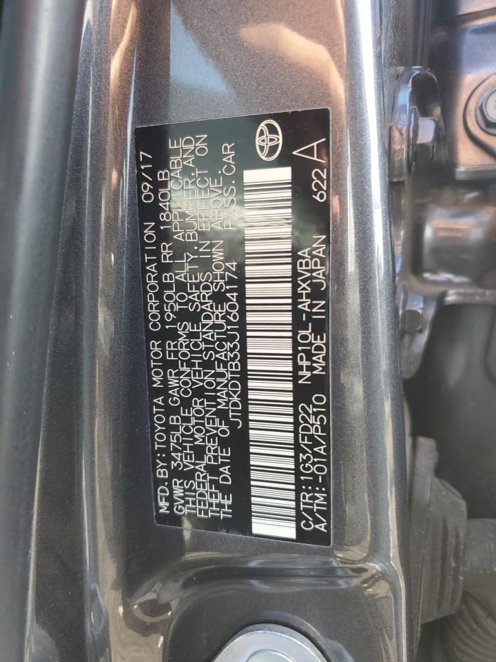 VIN JTDKDTB33J1604174 2018 TOYOTA PRIUS no.13