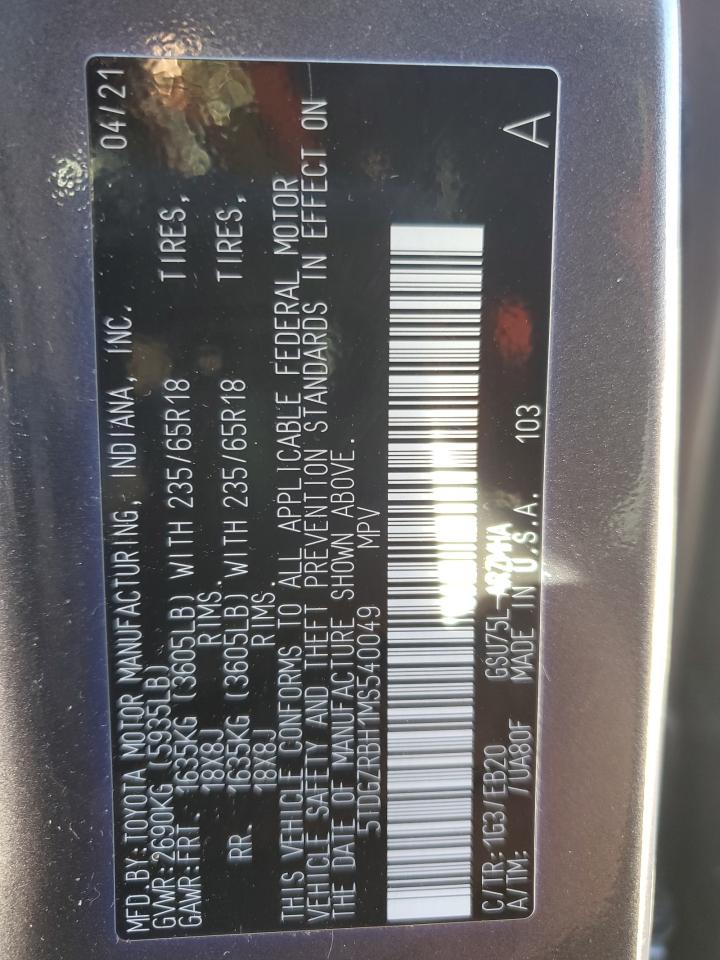 5TDGZRBH1MS540049 2021 Toyota Highlander Xle