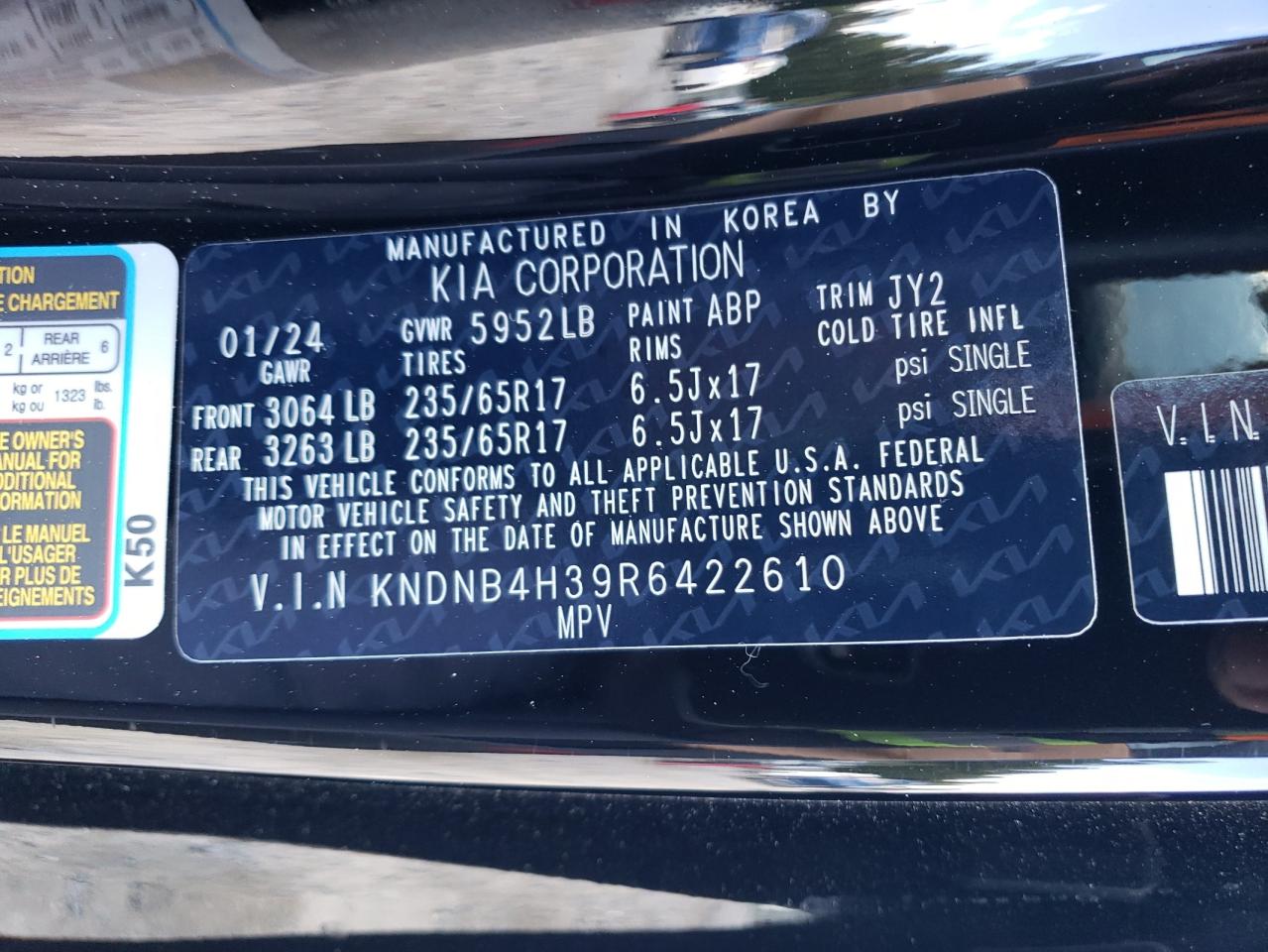 2024 Kia Carnival Lx VIN: KNDNB4H39R6422610 Lot: 75635664