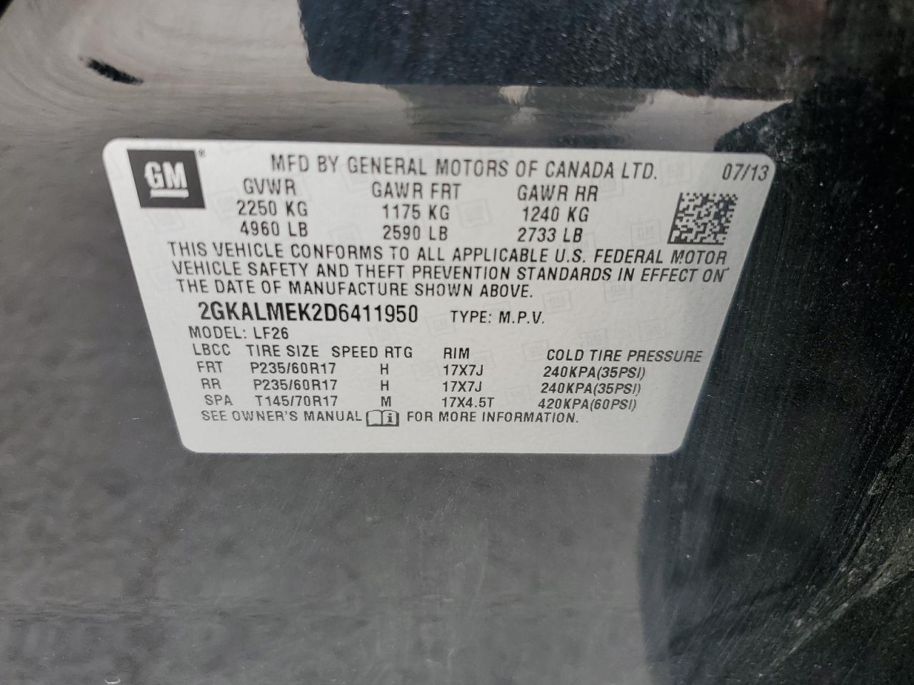 2GKALMEK2D6411950 2013 GMC Terrain Sle