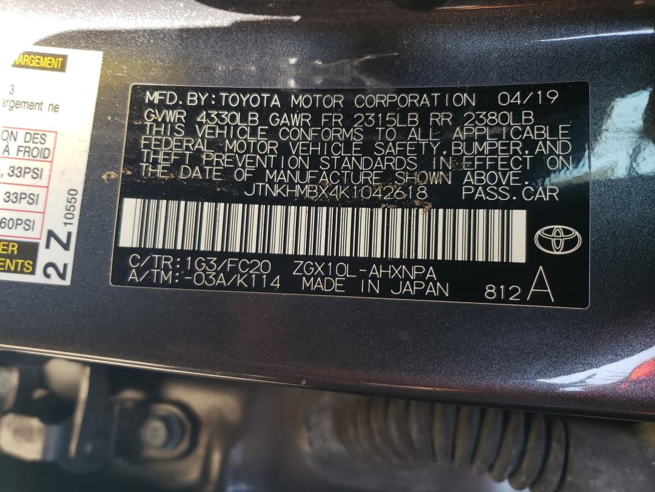 JTNKHMBX4K1042618 2019 Toyota C-Hr Xle