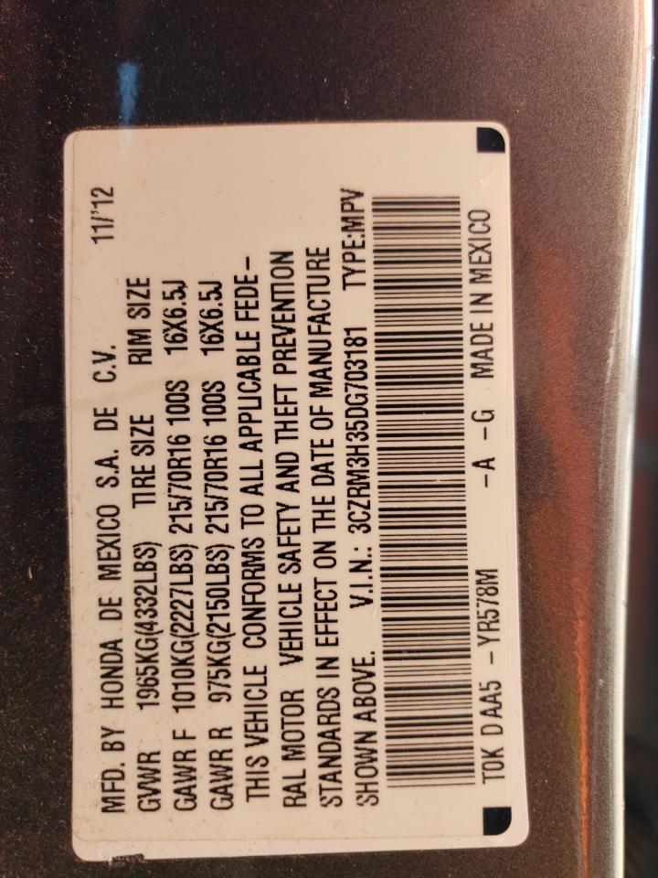 2013 Honda Cr-V Lx VIN: 3CZRM3H35DG703181 Lot: 75911694