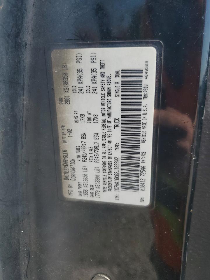 2002 Dodge Ram 1500 VIN: 1D7HA16K62J188802 Lot: 75042254