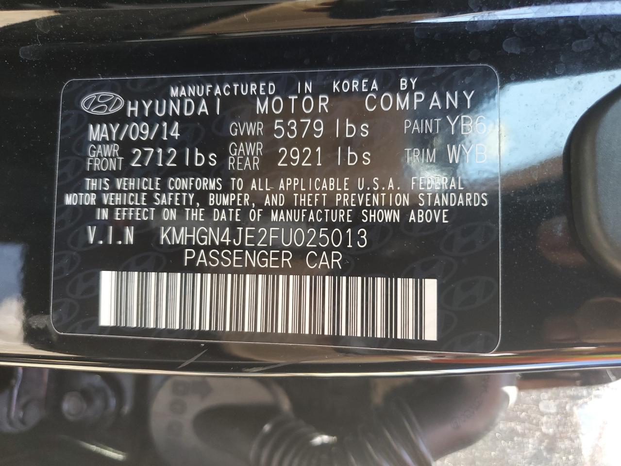 KMHGN4JE2FU025013 2015 Hyundai Genesis 3.8L