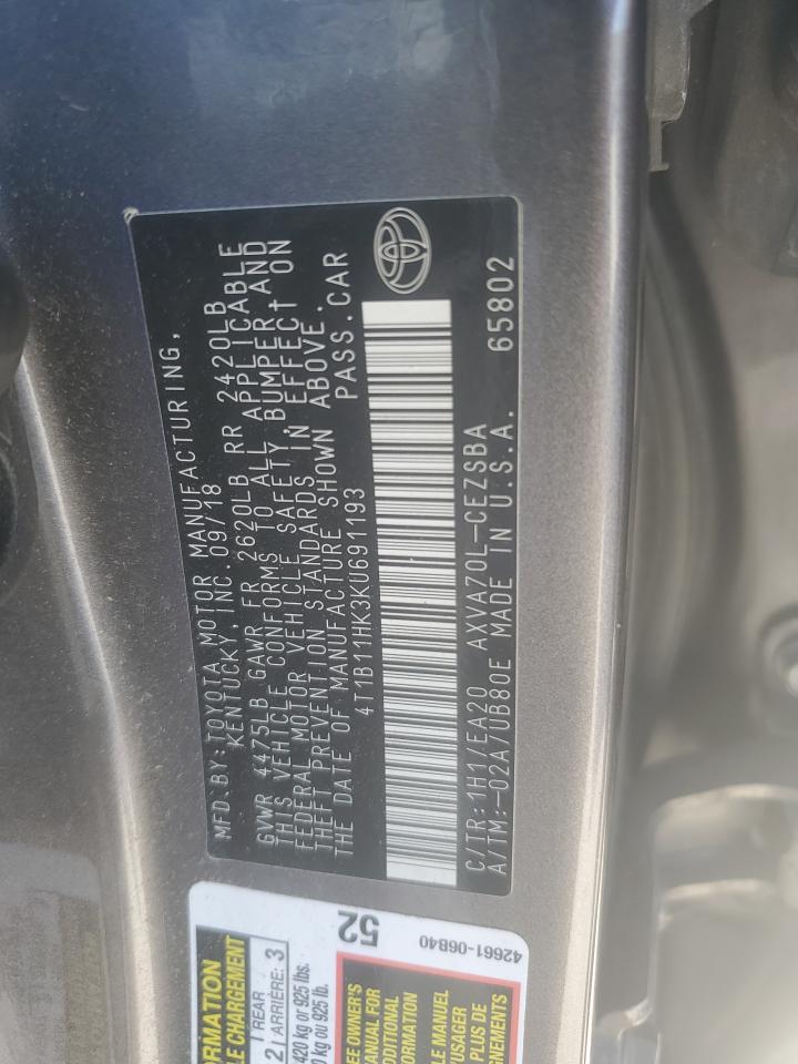 4T1B11HK3KU691193 2019 Toyota Camry L