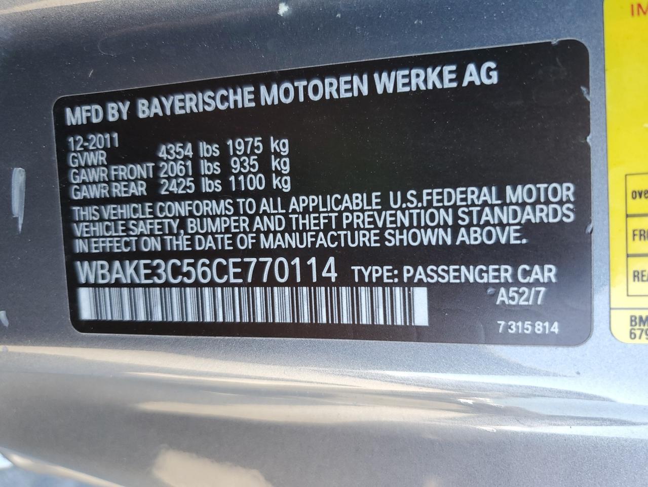 2012 BMW 328 I VIN: WBAKE3C56CE770114 Lot: 77618174