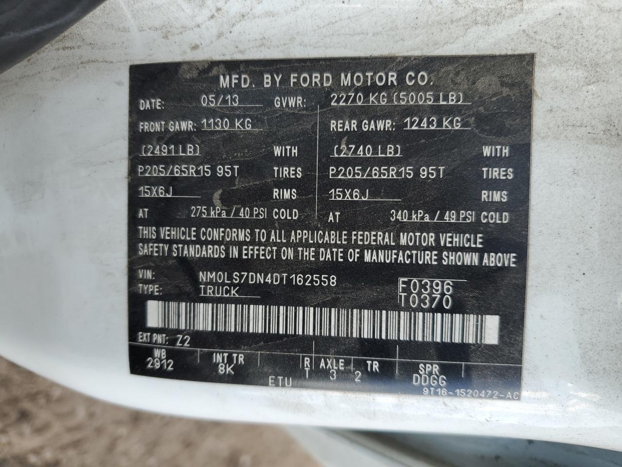 VIN NM0LS7DN4DT162558 2013 FORD TRANSIT no.13