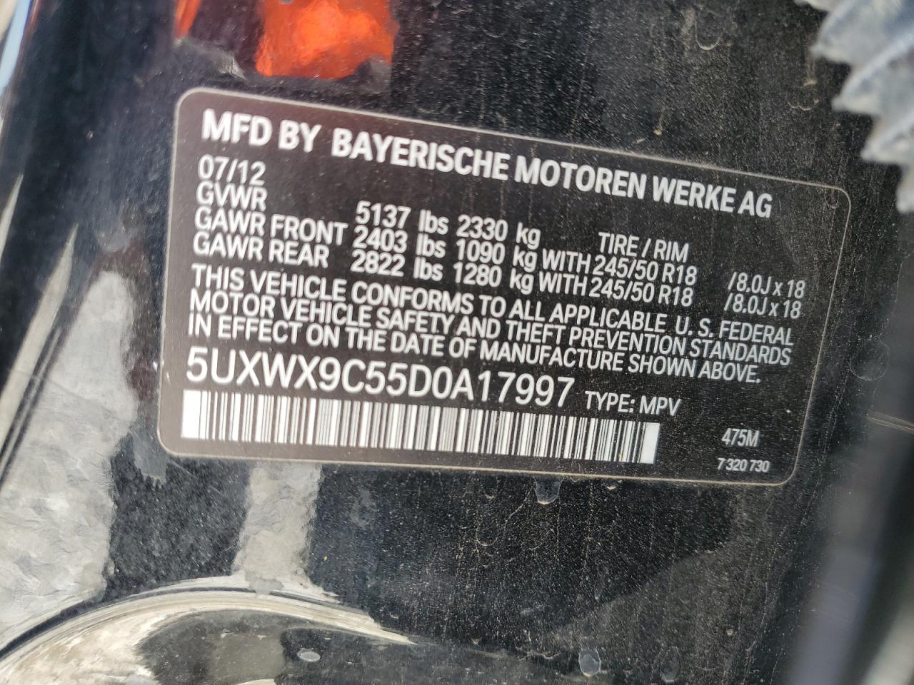 VIN 5UXWX9C55D0A17997 2013 BMW X3 no.13