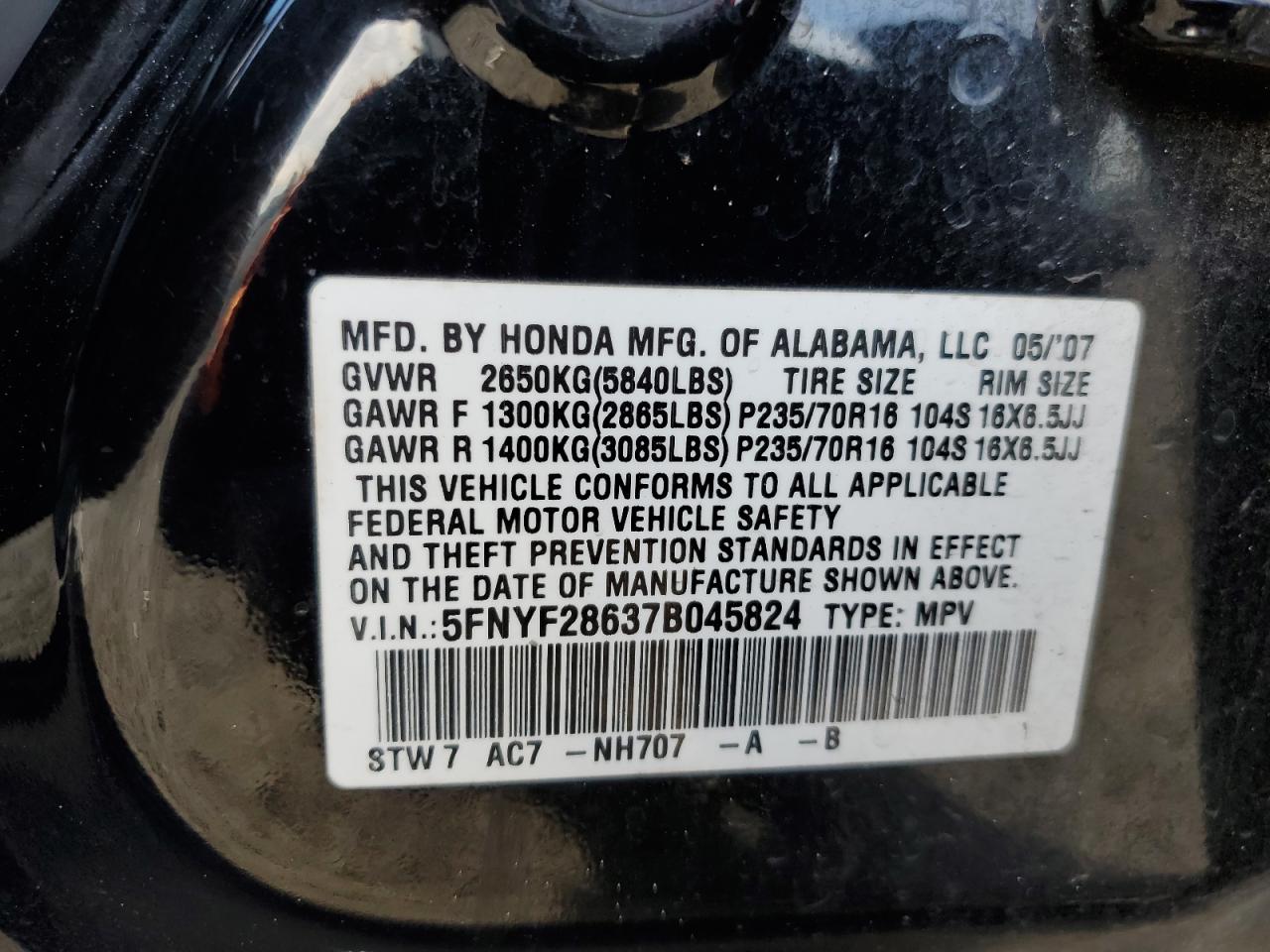 5FNYF28637B045824 2007 Honda Pilot Exl