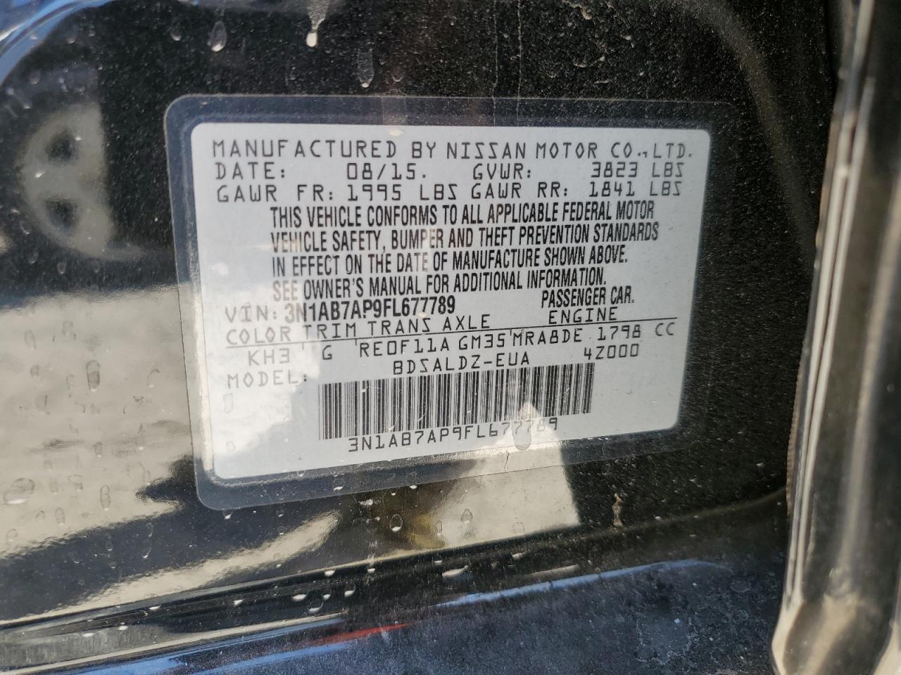 2015 Nissan Sentra S VIN: 3N1AB7AP9FL677789 Lot: 77614374