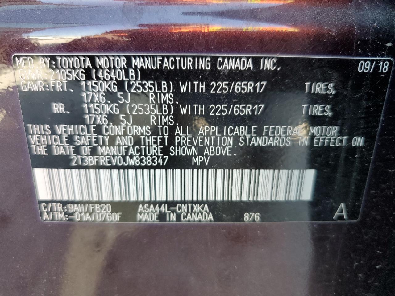 2T3BFREV0JW838347 2018 Toyota Rav4 Le