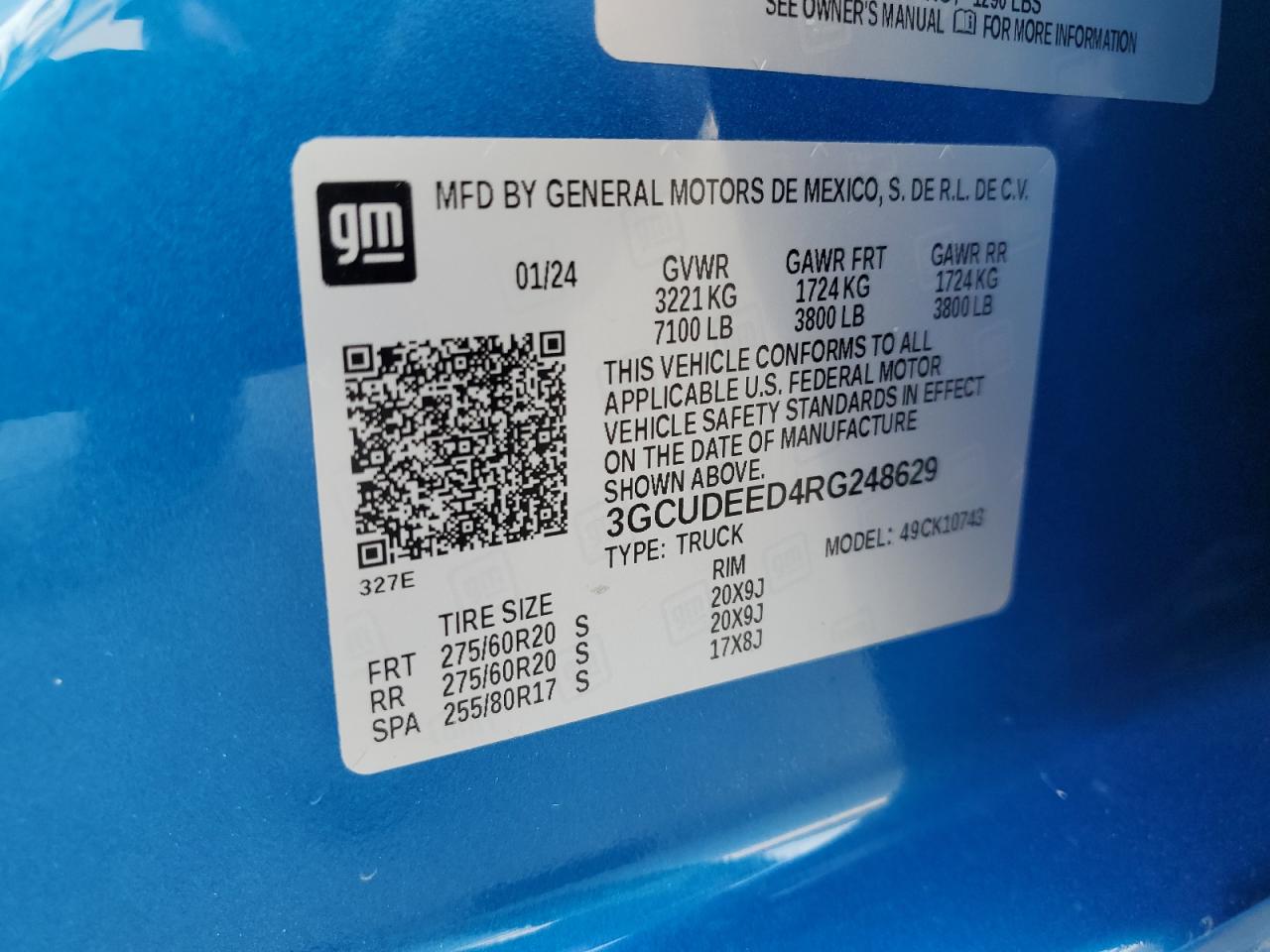 2024 Chevrolet Silverado K1500 Rst VIN: 3GCUDEED4RG248629 Lot: 75100004