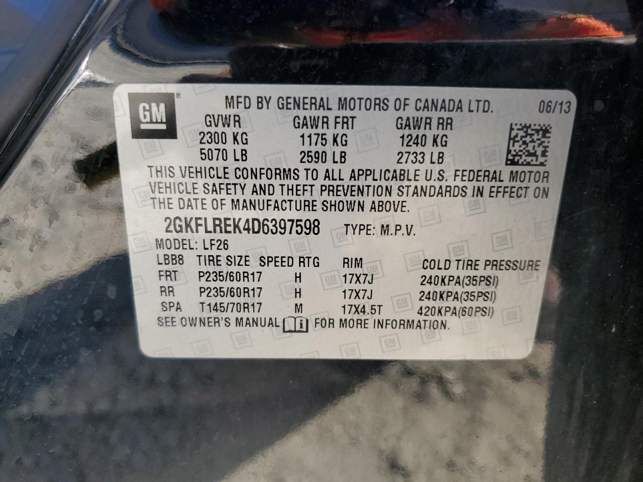 2GKFLREK4D6397598 2013 GMC Terrain Sle