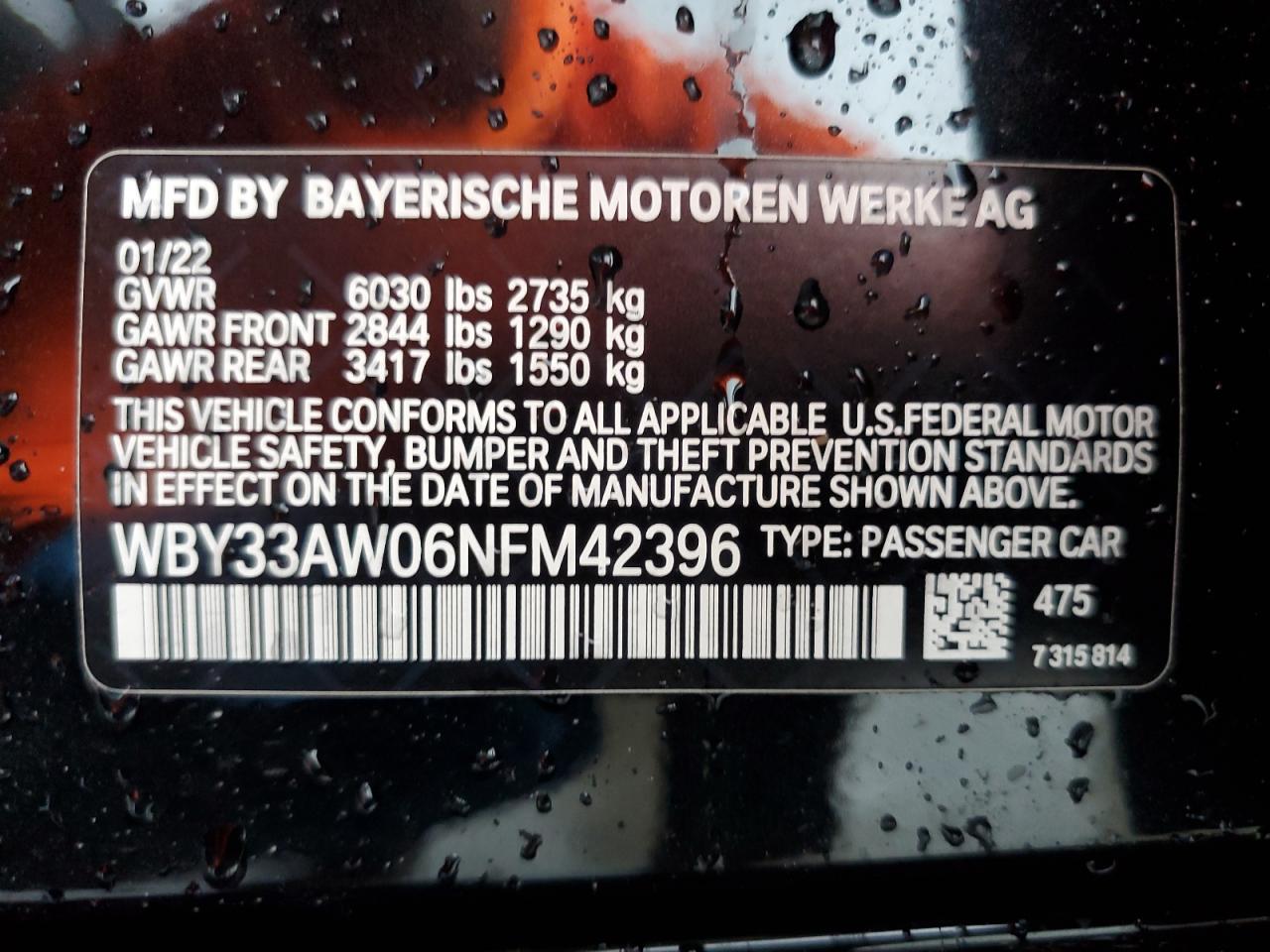 WBY33AW06NFM42396 2022 BMW I4 M50