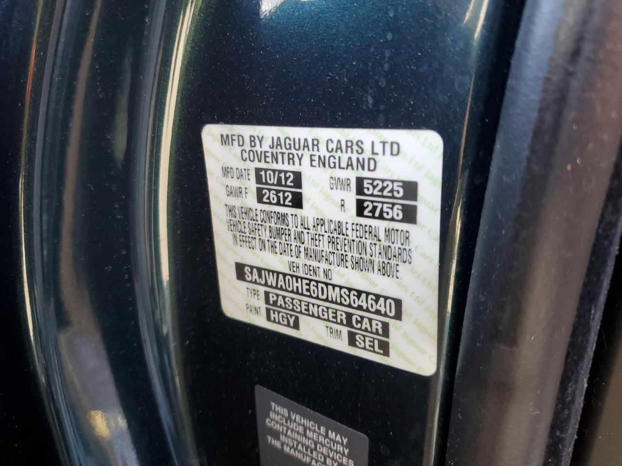 2013 Jaguar Xf Supercharged VIN: SAJWA0HE6DMS64640 Lot: 73535494