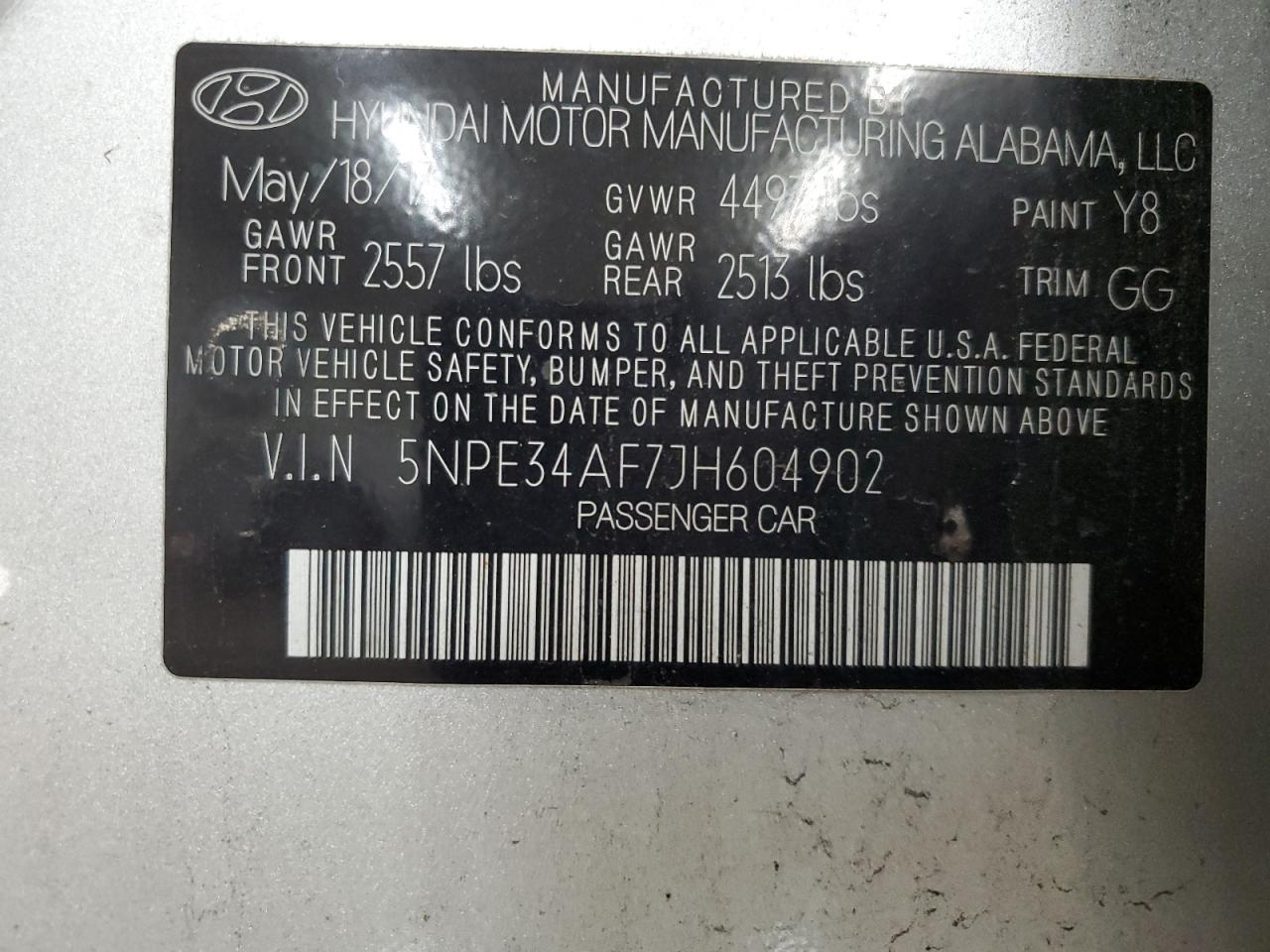 5NPE34AF7JH604902 2018 Hyundai Sonata Sport