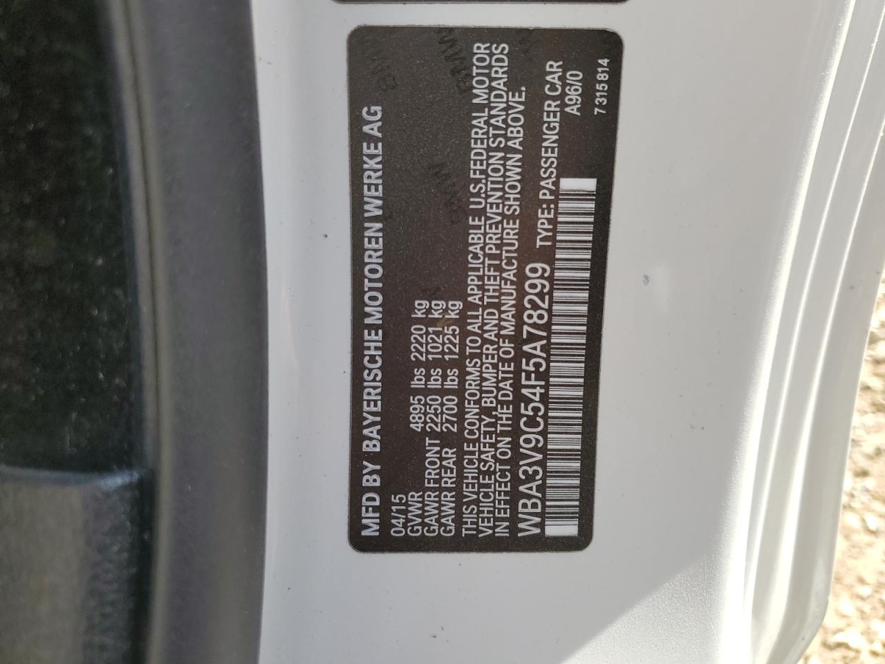 2015 BMW 428 Xi VIN: WBA3V9C54F5A78299 Lot: 75993284