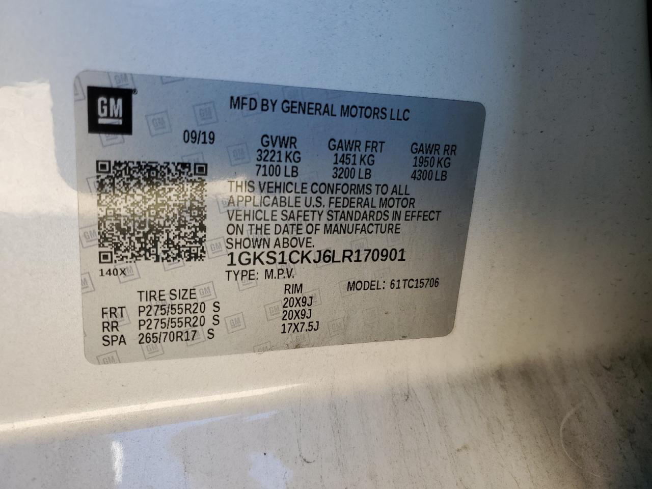 2020 GMC Yukon Denali VIN: 1GKS1CKJ6LR170901 Lot: 76034594