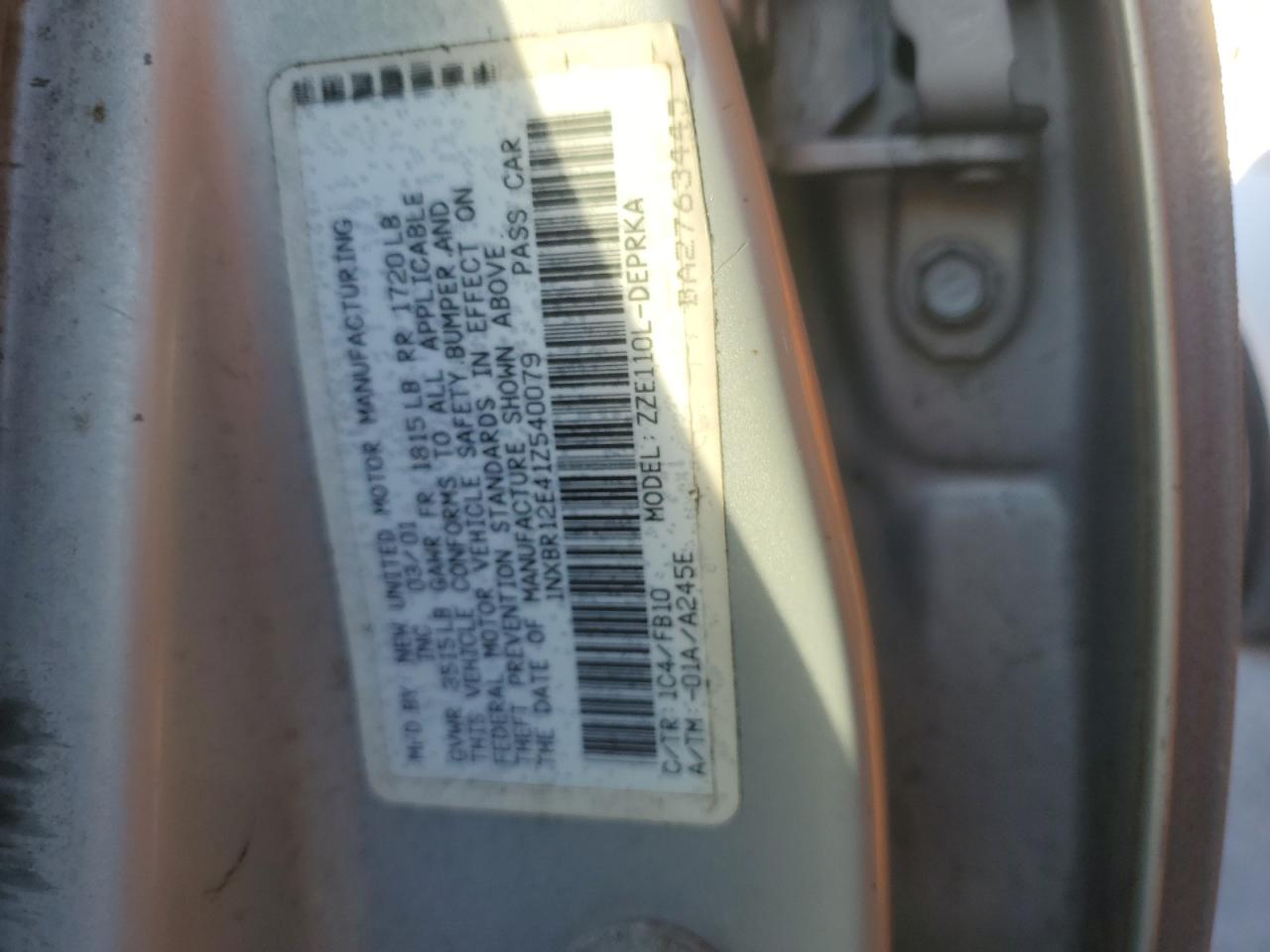 2001 Toyota Corolla Ce VIN: 1NXBR12E41Z540079 Lot: 77711644