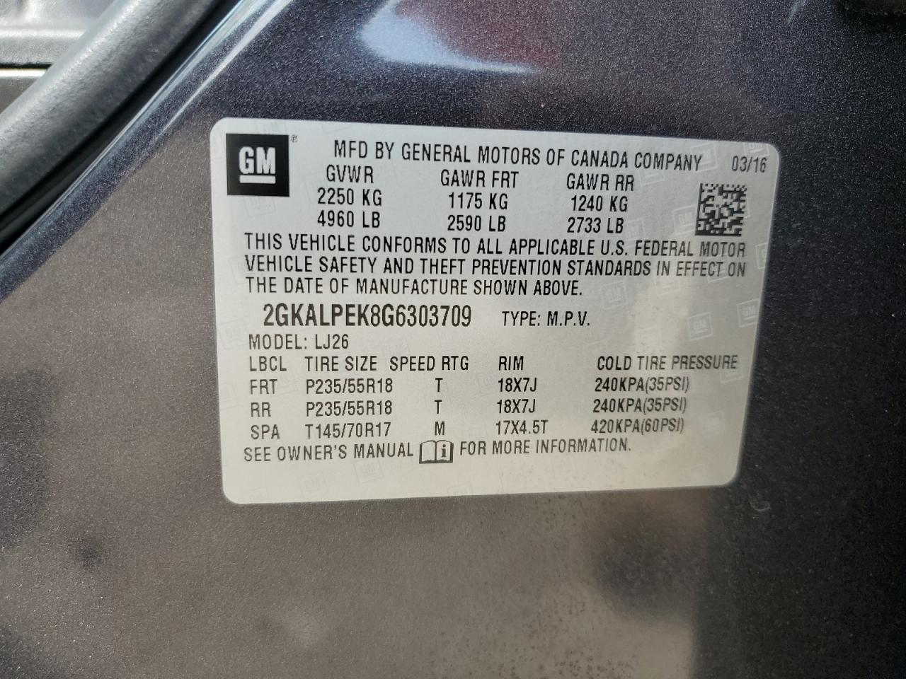 2016 GMC Terrain Slt VIN: 2GKALPEK8G6303709 Lot: 77049264