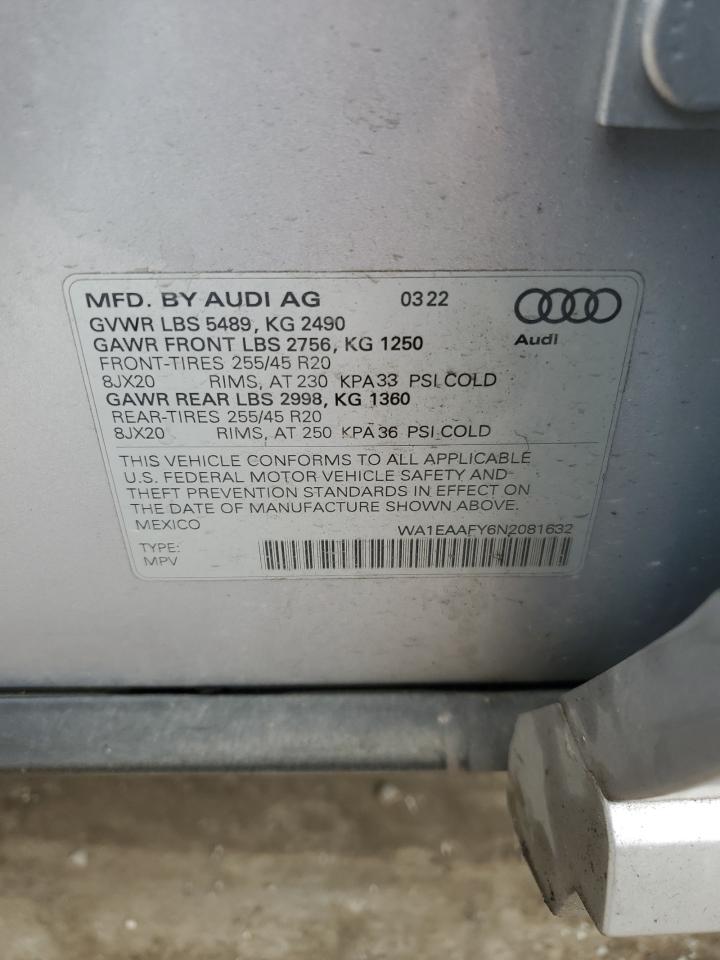 2022 Audi Q5 Premium Plus 45 VIN: WA1EAAFY6N2081632 Lot: 75892954