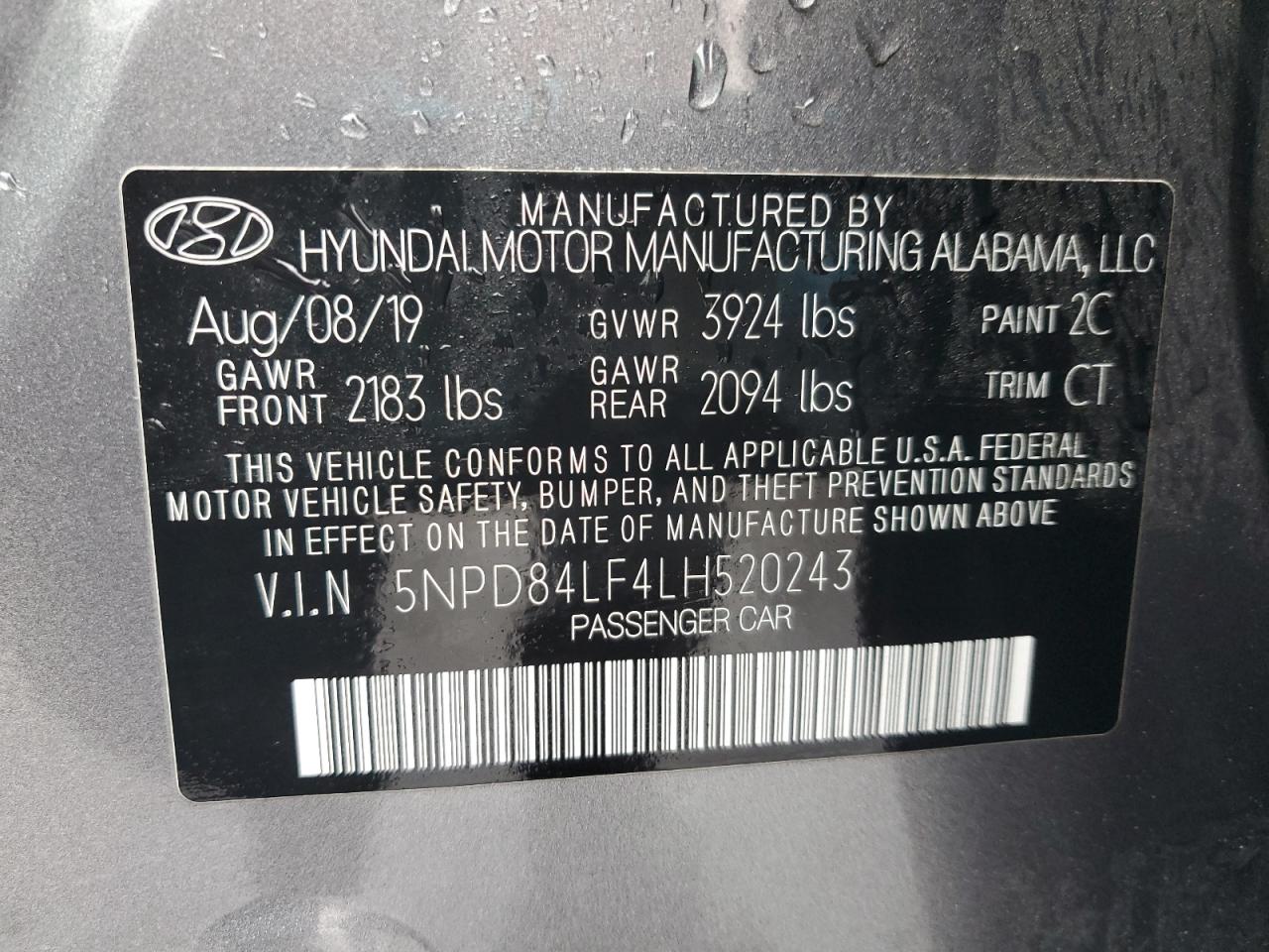 2020 Hyundai Elantra Sel VIN: 5NPD84LF4LH520243 Lot: 78099434