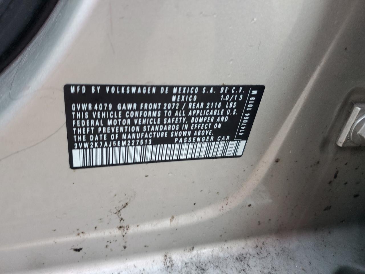 2014 Volkswagen Jetta Base VIN: 3VW2K7AJ5EM227513 Lot: 74226954