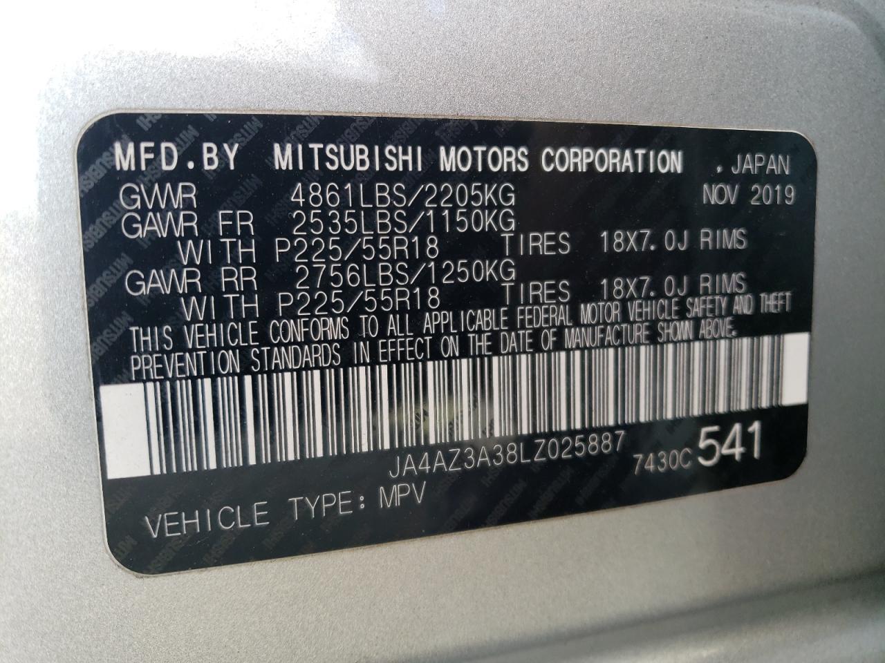 2020 Mitsubishi Outlander Se VIN: JA4AZ3A38LZ025887 Lot: 74902884