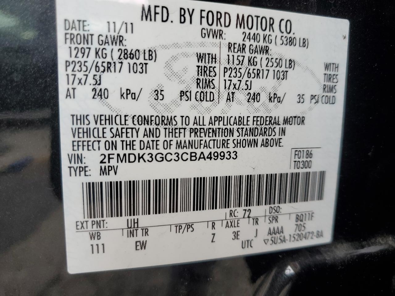 2012 Ford Edge Se VIN: 2FMDK3GC3CBA49933 Lot: 77707844