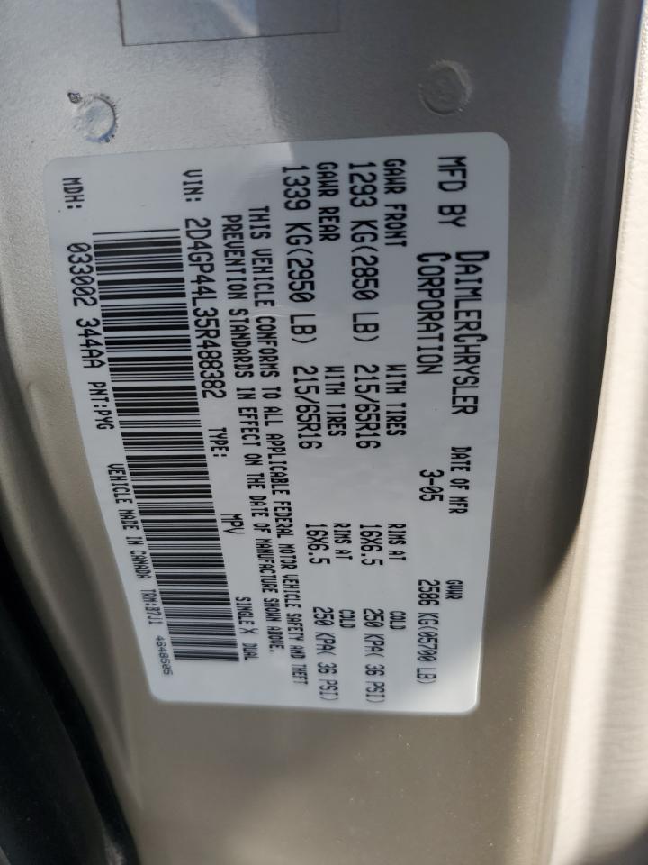2005 Dodge Grand Caravan Sxt VIN: 2D4GP44L35R488382 Lot: 76236804