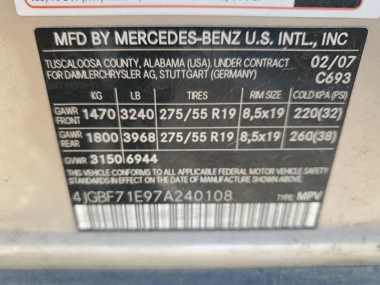 2007 Mercedes-Benz Gl 450 4Matic VIN: 4JGBF71E97A240108 Lot: 77177114