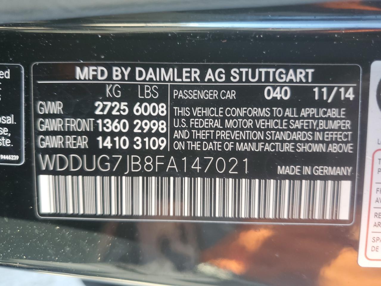 WDDUG7JB8FA147021 2015 Mercedes-Benz S 63 Amg